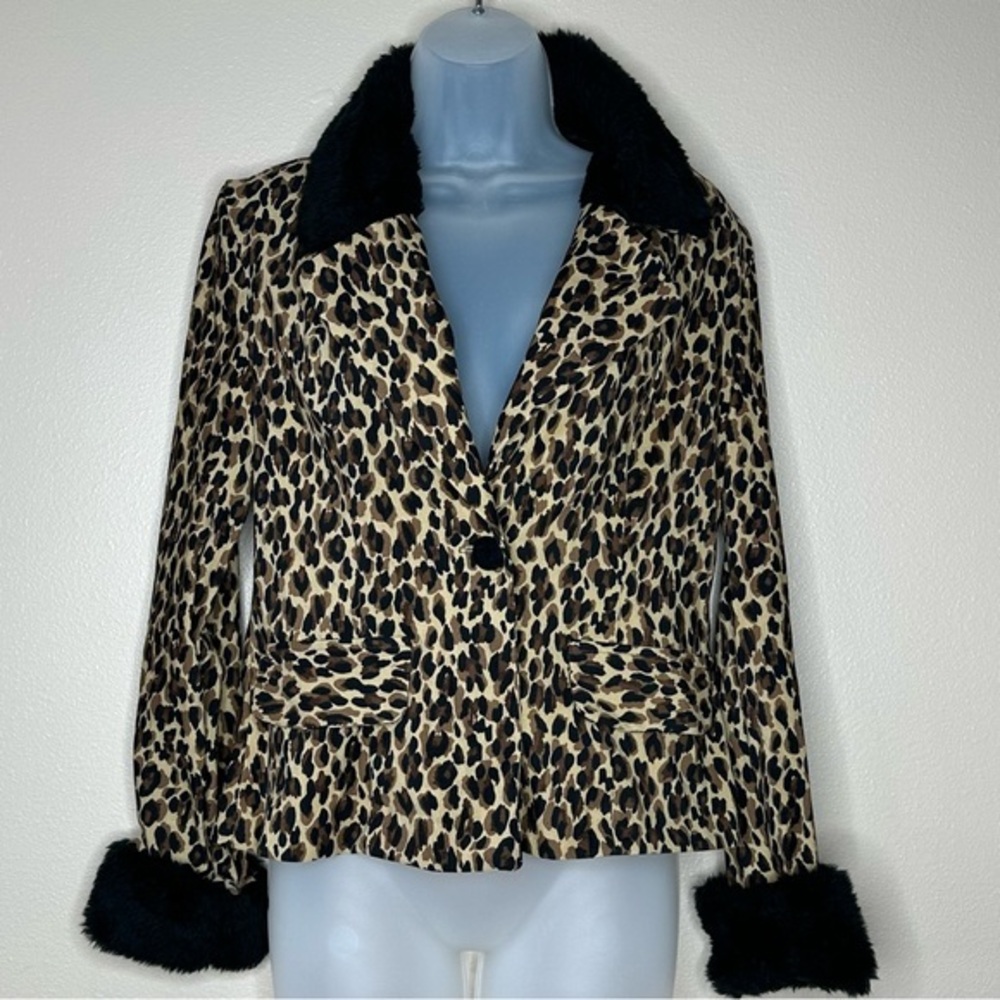 Nally Millie VTG Leopard Animal Print‎ Jacket W/ Fur neck and Cuffs Size M USA